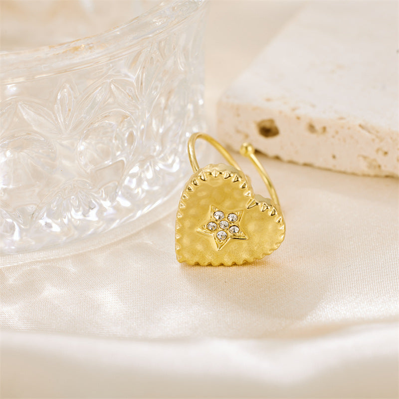 Wholesale Valentine's Day Stainless Steel Inlaid Zirconia Heart Opening Ring